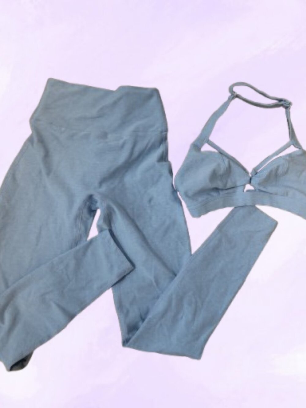 Bombshell Sportswear sports bra with rings and leggings set in baby blue size XS